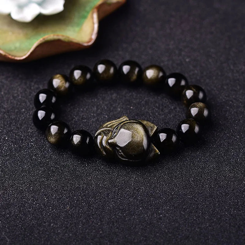 Gold Obsidian Fox Bracelet Men's Jewelry Women's Jewelry Lucky Stone Bracelet