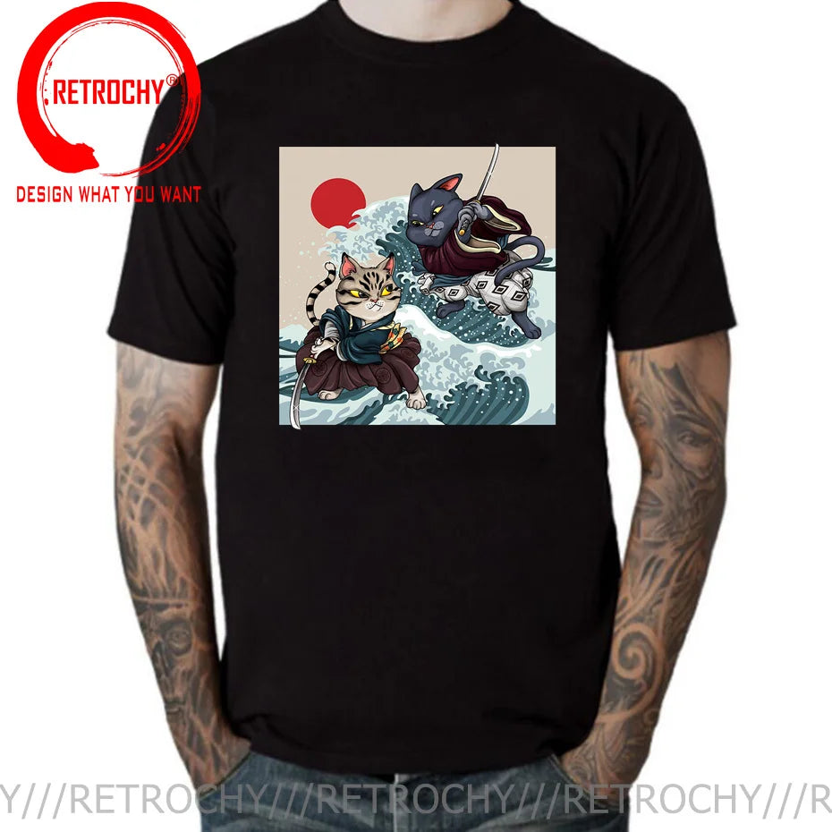 Cat Print Anime Japanese Ninja Cats T-Shirt