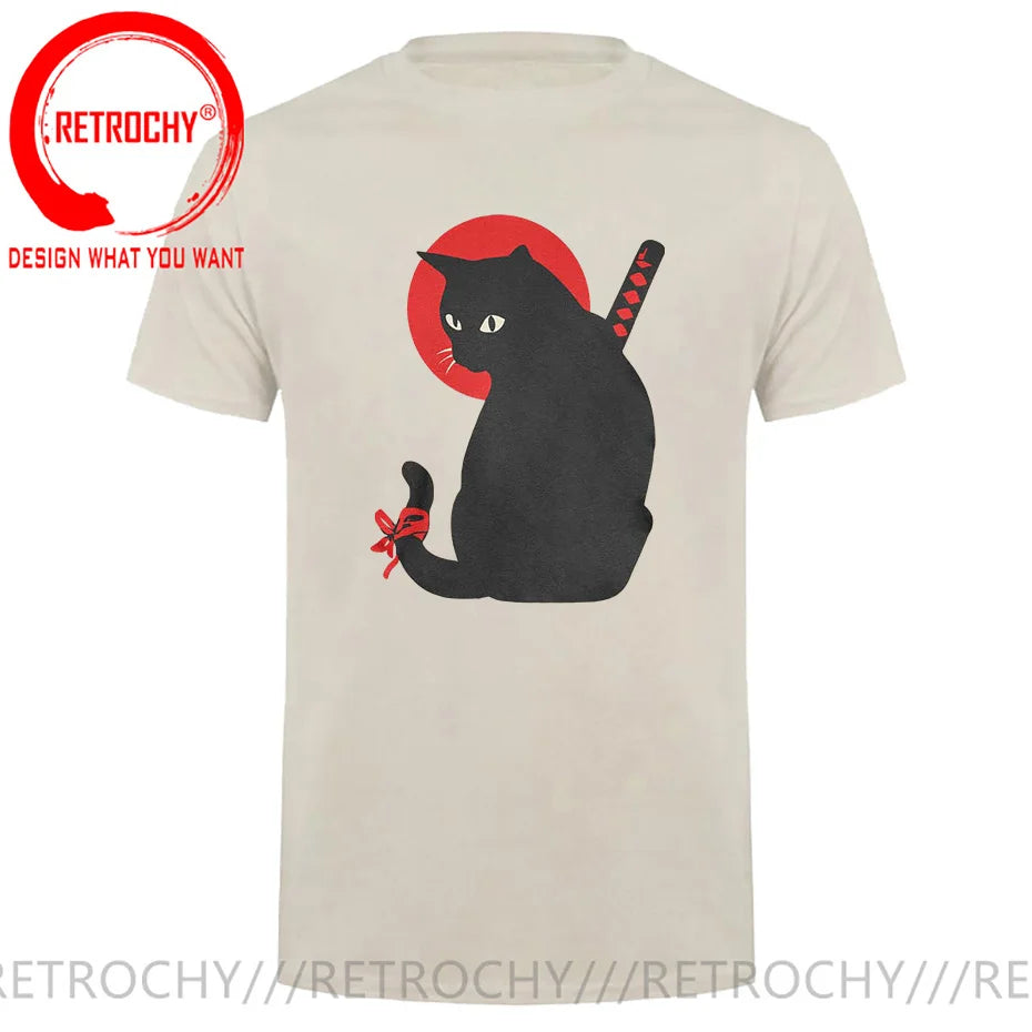 Samurai Cat Print Anime Japanese Ninja Cats T-Shirt