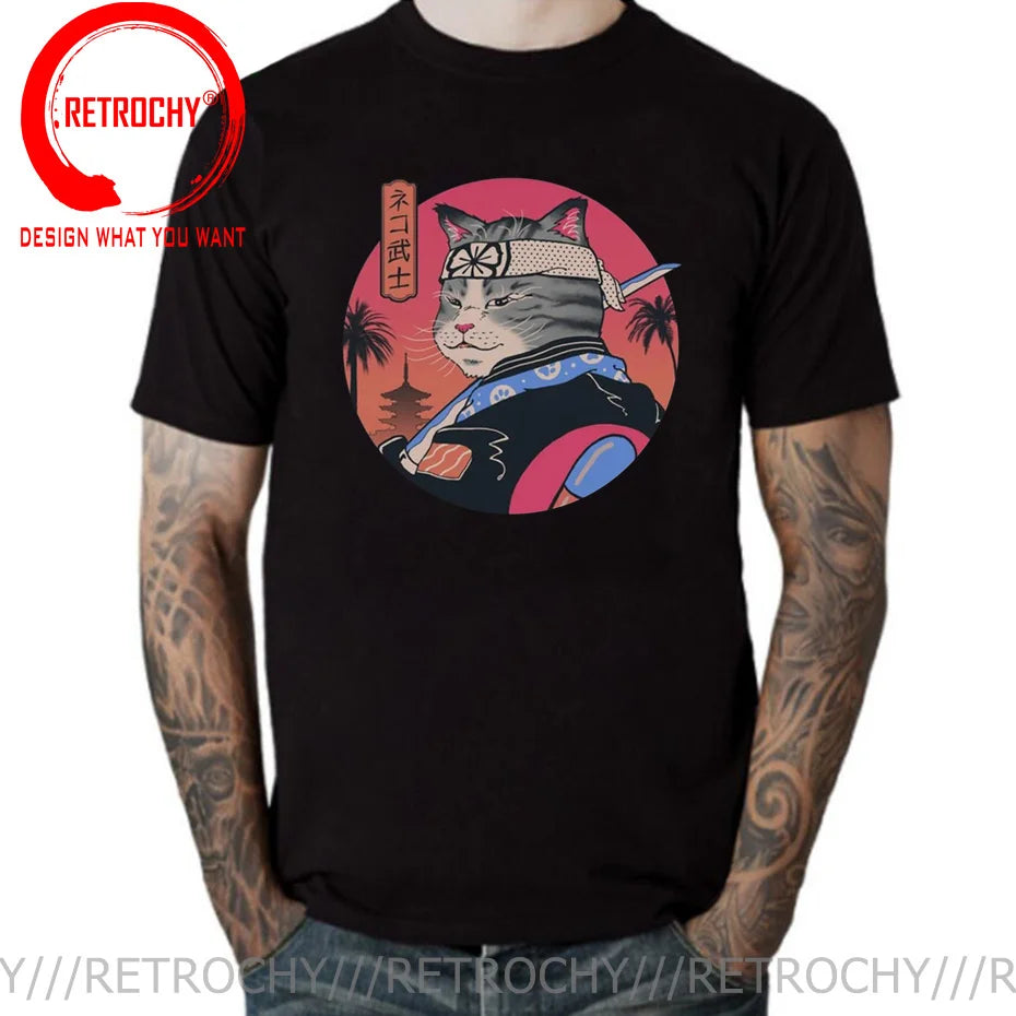 Cat Print Anime Japanese Ninja Cats T-Shirt