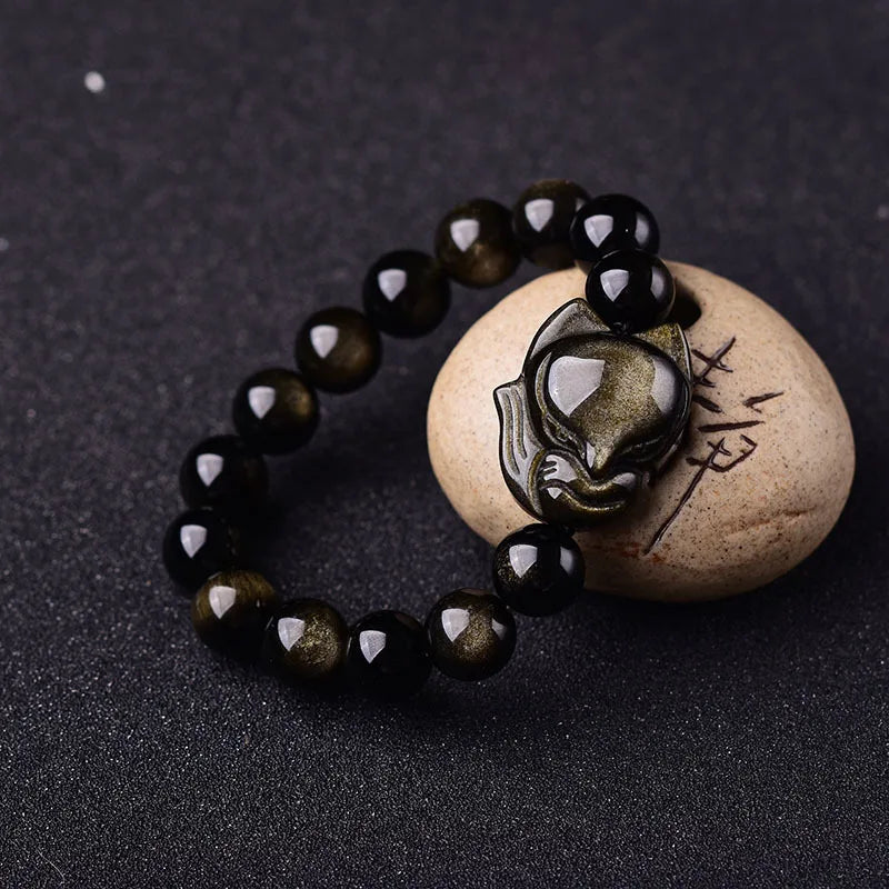 Gold Obsidian Fox Bracelet Men's Jewelry Women's Jewelry Lucky Stone Bracelet