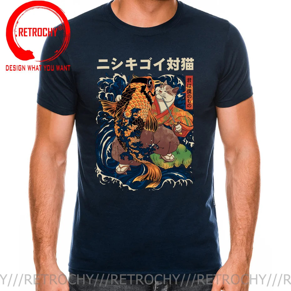 Samurai Cat Print Anime Japanese Ninja Cats T-Shirt