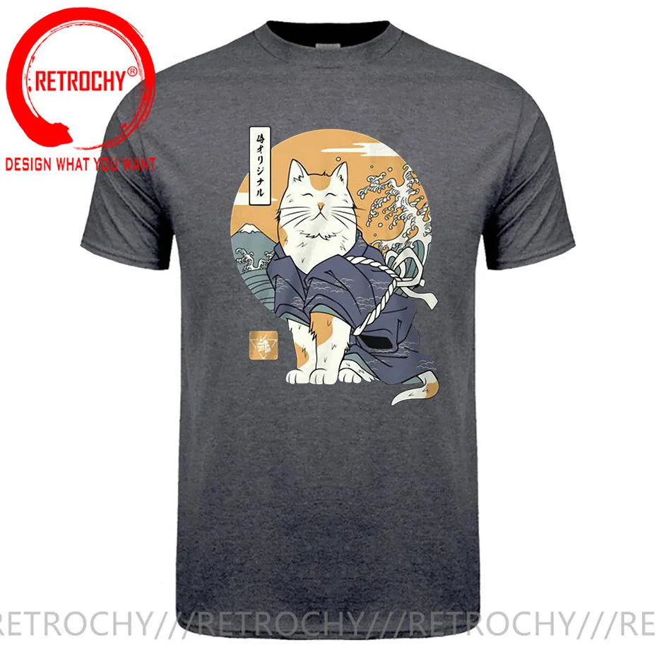 Samurai Cat Print Anime Japanese Ninja Cats T-Shirt