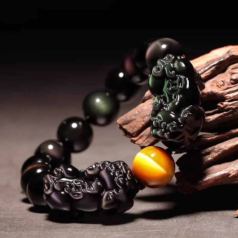 Obsidian Pi Xiu Bracelet Men's Picchu Bracelet Women's Jade Double Hikyuu Tiger Year Natal Year Gift Ornament