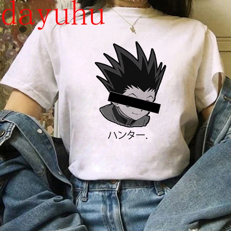 90s  Hunter X Hunter Graphic Tees Men Harajuku Kawaii Cartoon Killua Tshirt Funny Japanese Anime Hisoka T Shirt Tops Unisex