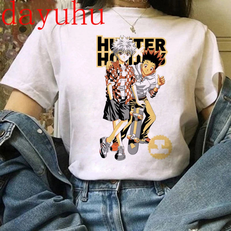 90s  Hunter X Hunter Graphic Tees Men Harajuku Kawaii Cartoon Killua Tshirt Funny Japanese Anime Hisoka T Shirt Tops Unisex