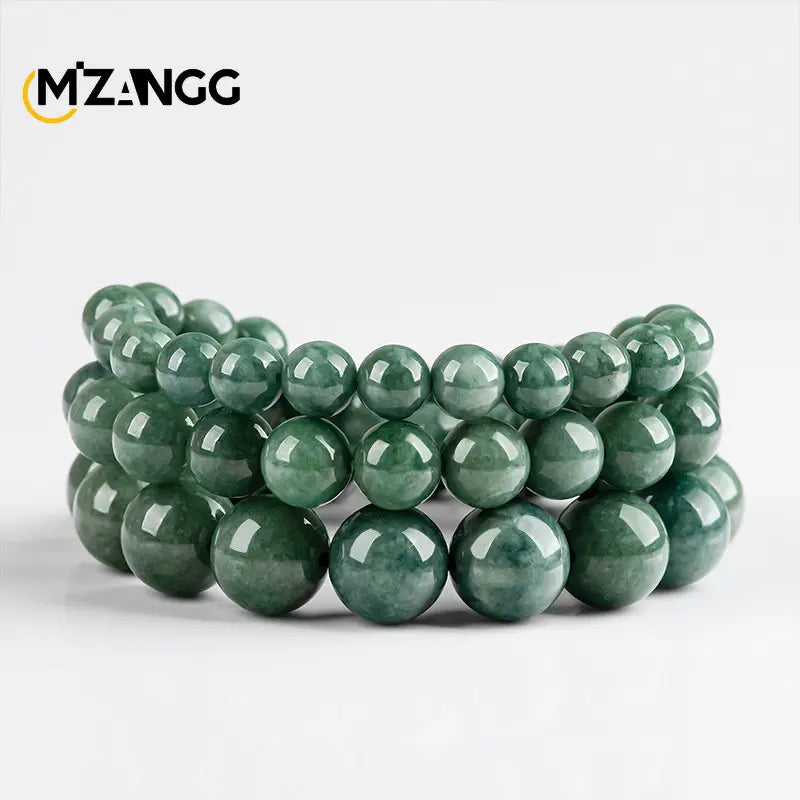 Really Natural A-grade Jadeite Bracelet Bean Green Round Beads Jade Strings Chinese Carving Men and Women Couple Hand Jewelry