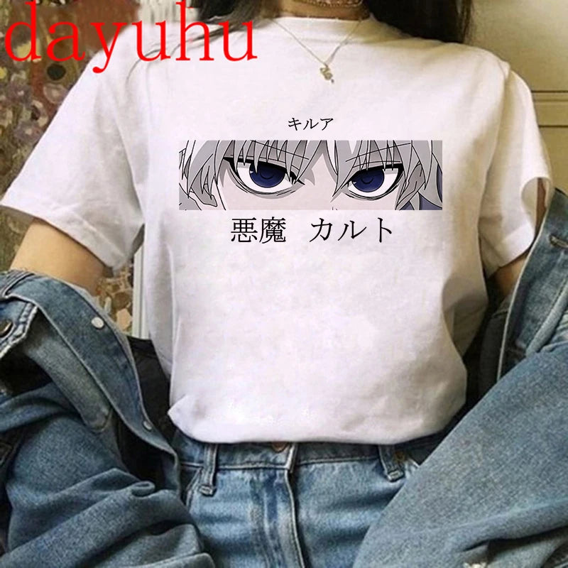 90s  Hunter X Hunter Graphic Tees Men Harajuku Kawaii Cartoon Killua Tshirt Funny Japanese Anime Hisoka T Shirt Tops Unisex