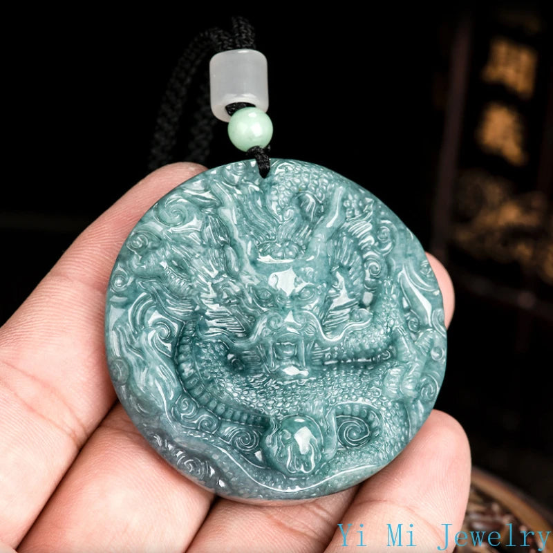 100% A-grade Jade Pendant with Blue Faucet Brand Double Sided Carved Jewelry Ice Jade Men's and Women's Fashion Jade Necklace