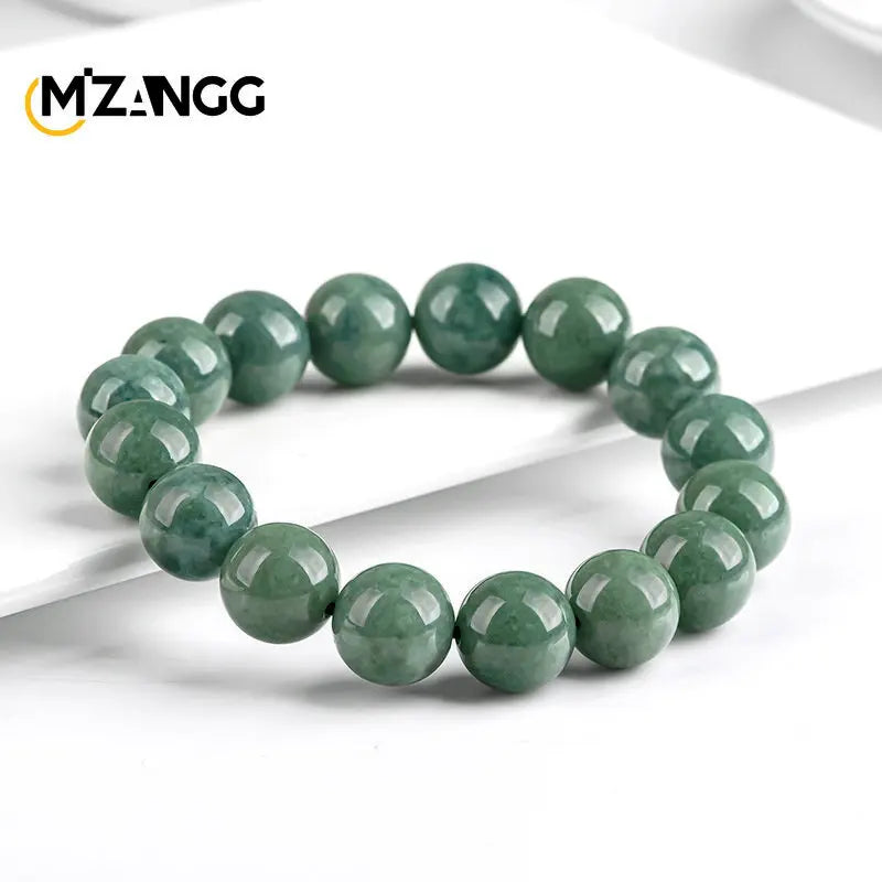 Really Natural A-grade Jadeite Bracelet Bean Green Round Beads Jade Strings Chinese Carving Men and Women Couple Hand Jewelry