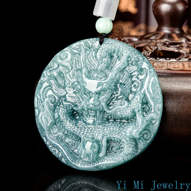 100% A-grade Jade Pendant with Blue Faucet Brand Double Sided Carved Jewelry Ice Jade Men's and Women's Fashion Jade Necklace