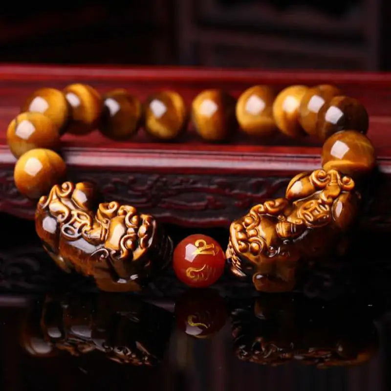 Tiger Eyes Bracelet Men Women Fine Jewelry Tigers Eye Crystal Healing Stones Beads Double Pixiu Wealth And Protection Bracelets