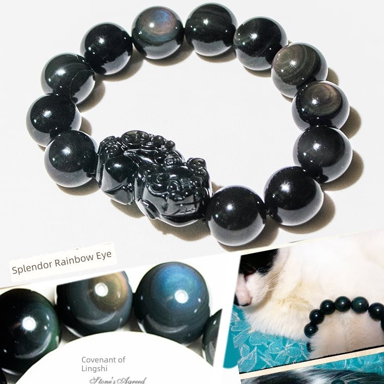 Lingshizhiyue Cat's Eye Bracelet Natural Obsidian