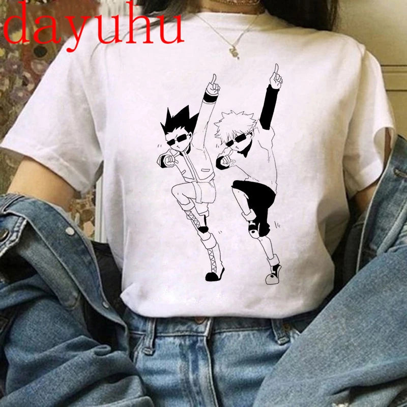 90s  Hunter X Hunter Graphic Tees Men Harajuku Kawaii Cartoon Killua Tshirt Funny Japanese Anime Hisoka T Shirt Tops Unisex