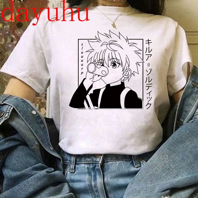 90s  Hunter X Hunter Graphic Tees Men Harajuku Kawaii Cartoon Killua Tshirt Funny Japanese Anime Hisoka T Shirt Tops Unisex