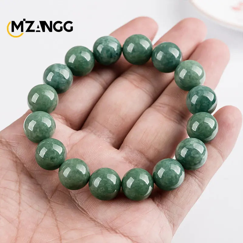 Really Natural A-grade Jadeite Bracelet Bean Green Round Beads Jade Strings Chinese Carving Men and Women Couple Hand Jewelry