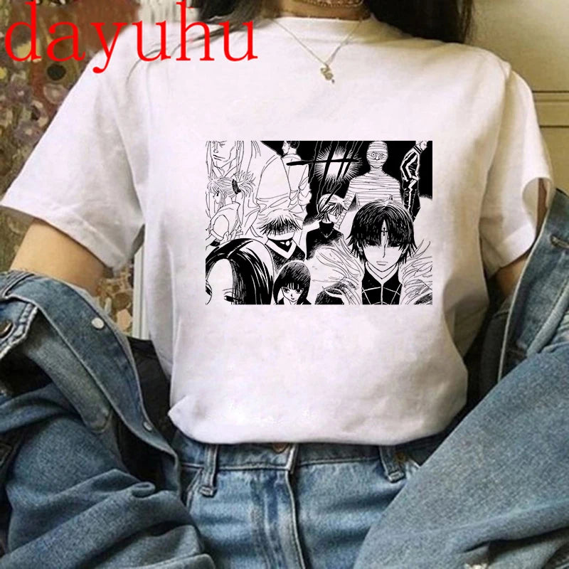 90s  Hunter X Hunter Graphic Tees Men Harajuku Kawaii Cartoon Killua Tshirt Funny Japanese Anime Hisoka T Shirt Tops Unisex