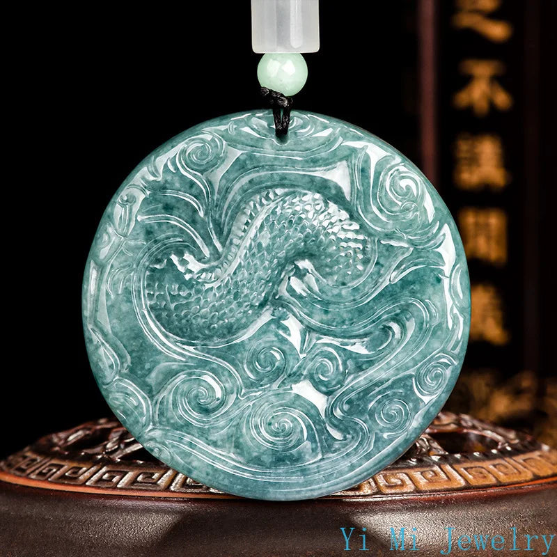 100% A-grade Jade Pendant with Blue Faucet Brand Double Sided Carved Jewelry Ice Jade Men's and Women's Fashion Jade Necklace