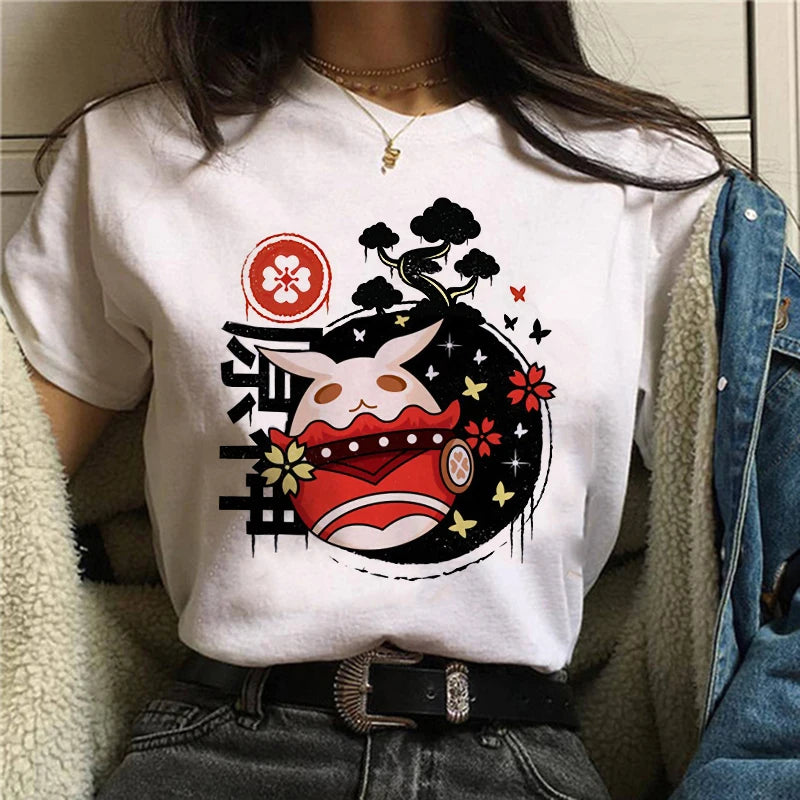 Female Genshin Impact T Shirt Kawaii Hu Tao Graphic Tees Xiao Kaedehara Kazuha