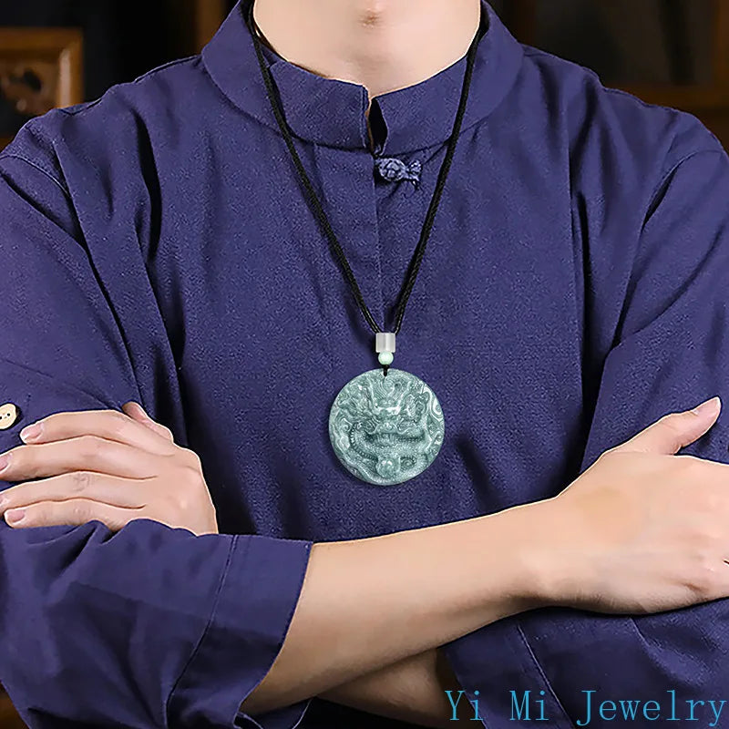 100% A-grade Jade Pendant with Blue Faucet Brand Double Sided Carved Jewelry Ice Jade Men's and Women's Fashion Jade Necklace