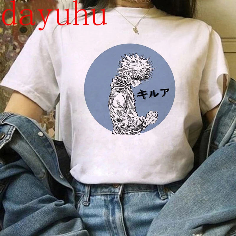 90s  Hunter X Hunter Graphic Tees Men Harajuku Kawaii Cartoon Killua Tshirt Funny Japanese Anime Hisoka T Shirt Tops Unisex