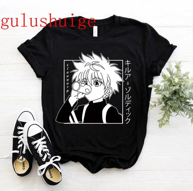 90s  Hunter X Hunter Graphic Tees Men Harajuku Kawaii Cartoon Killua Tshirt Funny Japanese Anime Hisoka T Shirt Tops Unisex