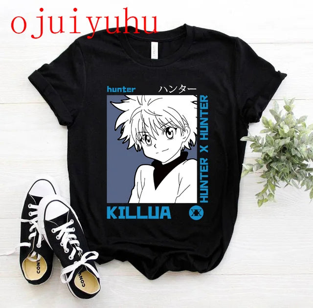 90s  Hunter X Hunter Graphic Tees Men Harajuku Kawaii Cartoon Killua Tshirt Funny Japanese Anime Hisoka T Shirt Tops Unisex