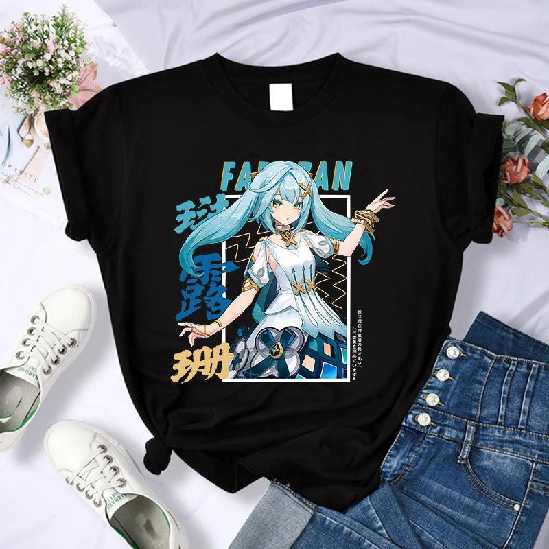 Female Genshin Impact T Shirt Kawaii Hu Tao Graphic Tees Xiao Kaedehara Kazuha