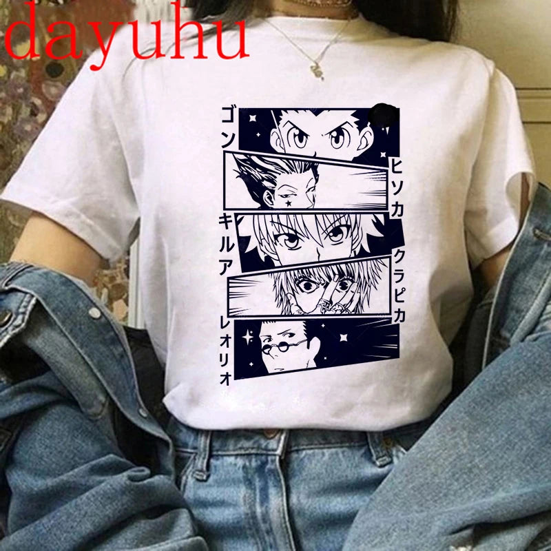 90s  Hunter X Hunter Graphic Tees Men Harajuku Kawaii Cartoon Killua Tshirt Funny Japanese Anime Hisoka T Shirt Tops Unisex