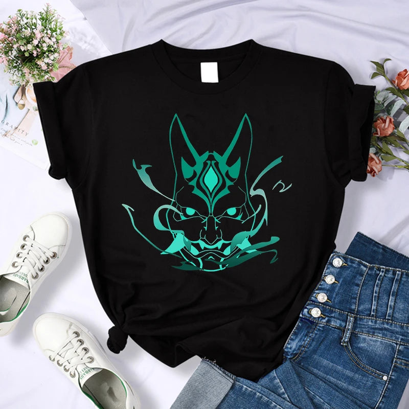 Female Genshin Impact T Shirt Kawaii Hu Tao Graphic Tees Xiao Kaedehara Kazuha