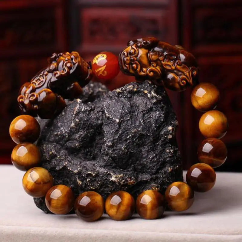 Tiger Eyes Bracelet Men Women Fine Jewelry Tigers Eye Crystal Healing Stones Beads Double Pixiu Wealth And Protection Bracelets