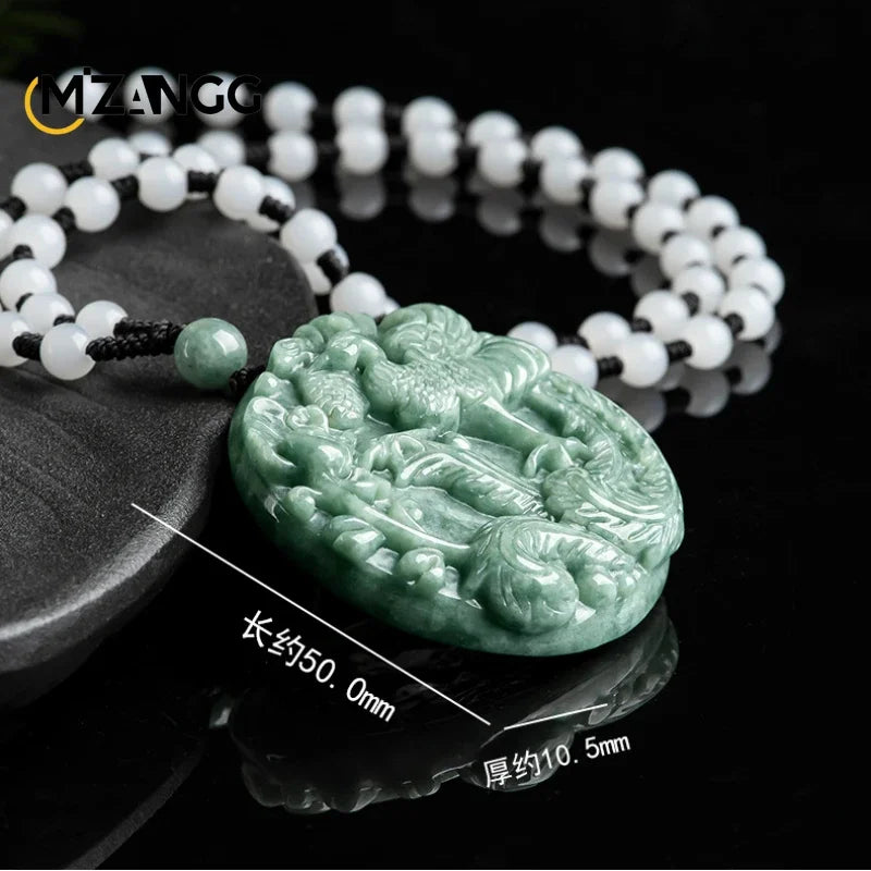 Natural Myanmar Jadeite Phoenix Peony Pendant Double Side Carved Exquisite Luxury Men's and Women's Jade Necklace Jewelry