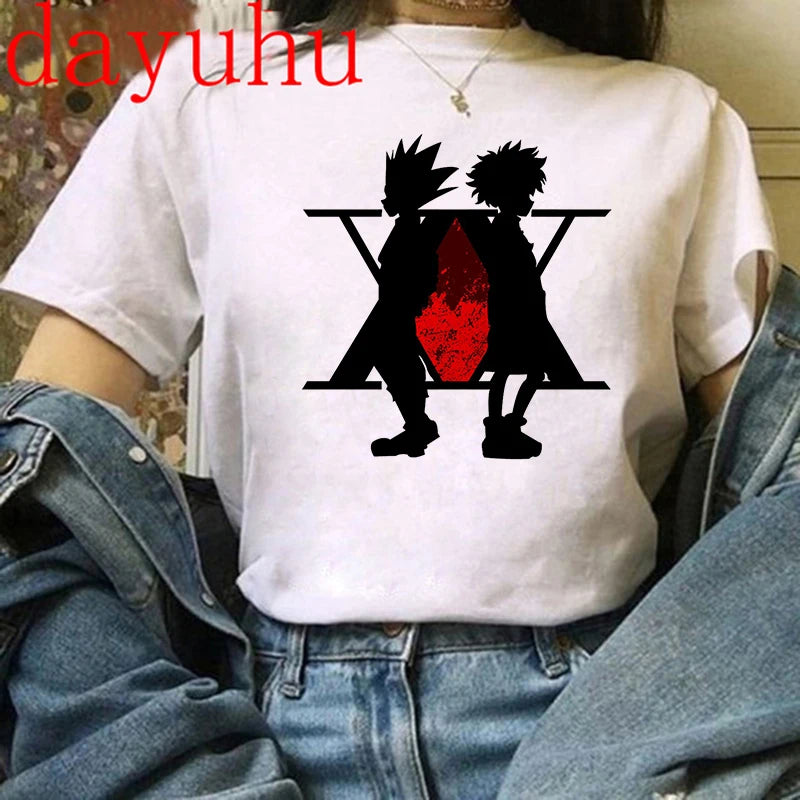 90s  Hunter X Hunter Graphic Tees Men Harajuku Kawaii Cartoon Killua Tshirt Funny Japanese Anime Hisoka T Shirt Tops Unisex