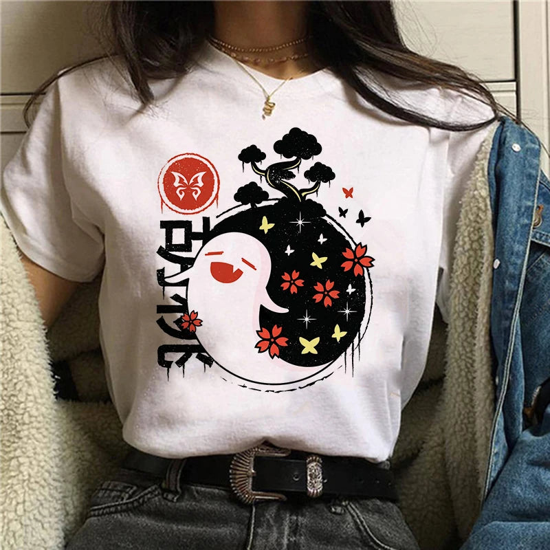 Female Genshin Impact T Shirt Kawaii Hu Tao Graphic Tees Xiao Kaedehara Kazuha