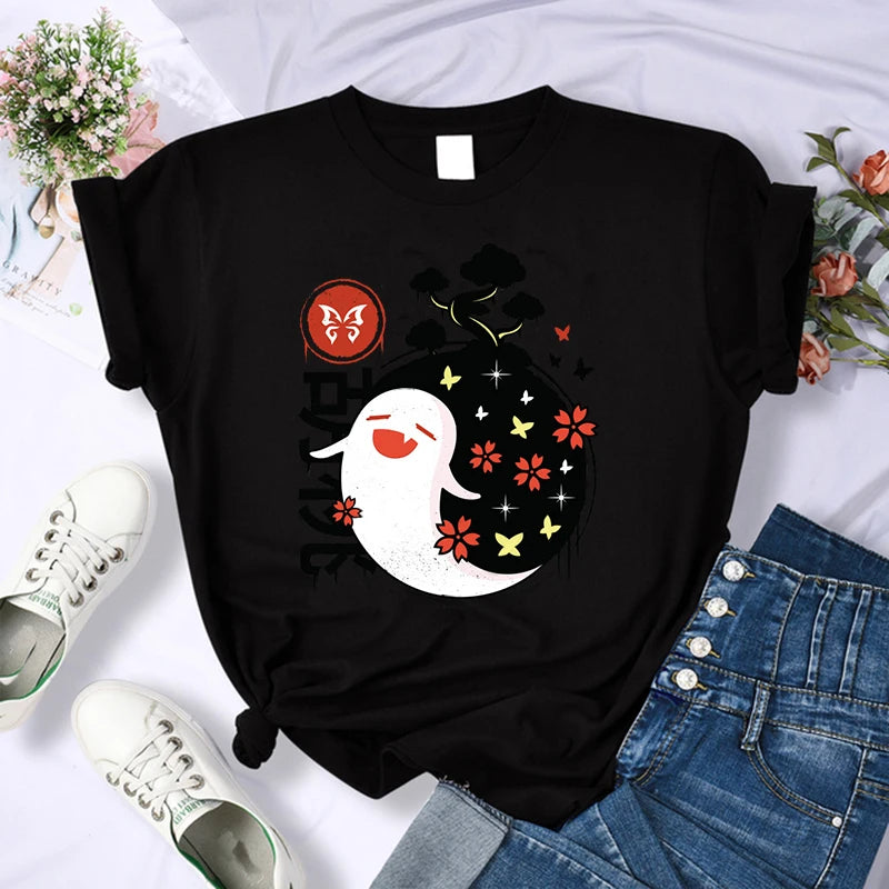 Female Genshin Impact T Shirt Kawaii Hu Tao Graphic Tees Xiao Kaedehara Kazuha