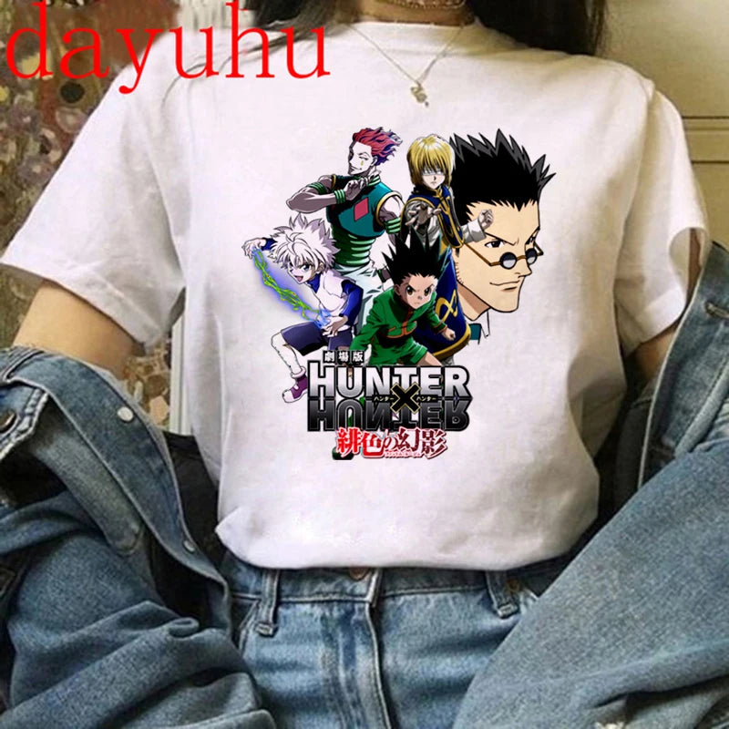 90s  Hunter X Hunter Graphic Tees Men Harajuku Kawaii Cartoon Killua Tshirt Funny Japanese Anime Hisoka T Shirt Tops Unisex