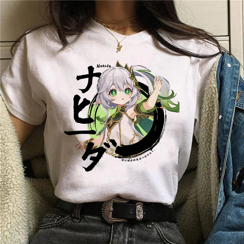 Female Genshin Impact T Shirt Kawaii Hu Tao Graphic Tees Xiao Kaedehara Kazuha