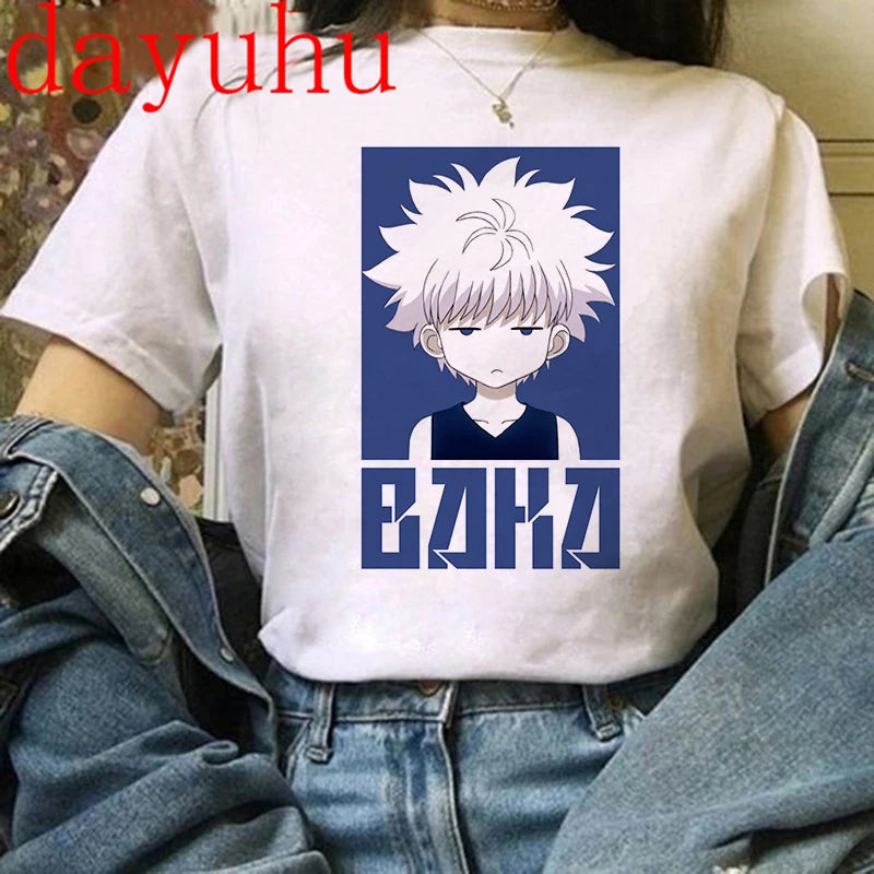 90s  Hunter X Hunter Graphic Tees Men Harajuku Kawaii Cartoon Killua Tshirt Funny Japanese Anime Hisoka T Shirt Tops Unisex