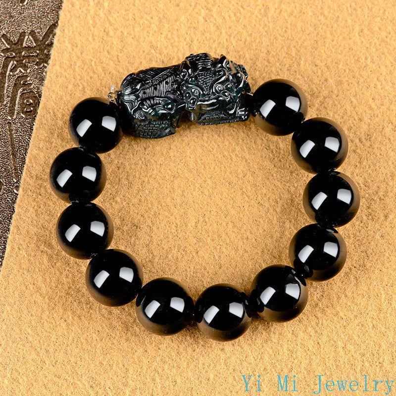 Burmese Jade Pixiu Bracelets Luxury Natural Women Jewelry Vintage Jadeite Beaded Accessories Gift Black Amulets Talismans