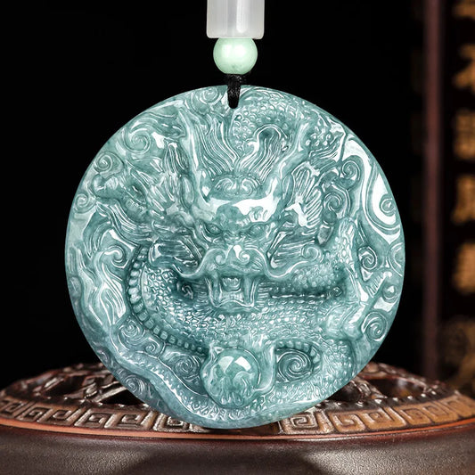 100% A-grade Jade Pendant with Blue Faucet Brand Double Sided Carved Jewelry Ice Jade Men's and Women's Fashion Jade Necklace