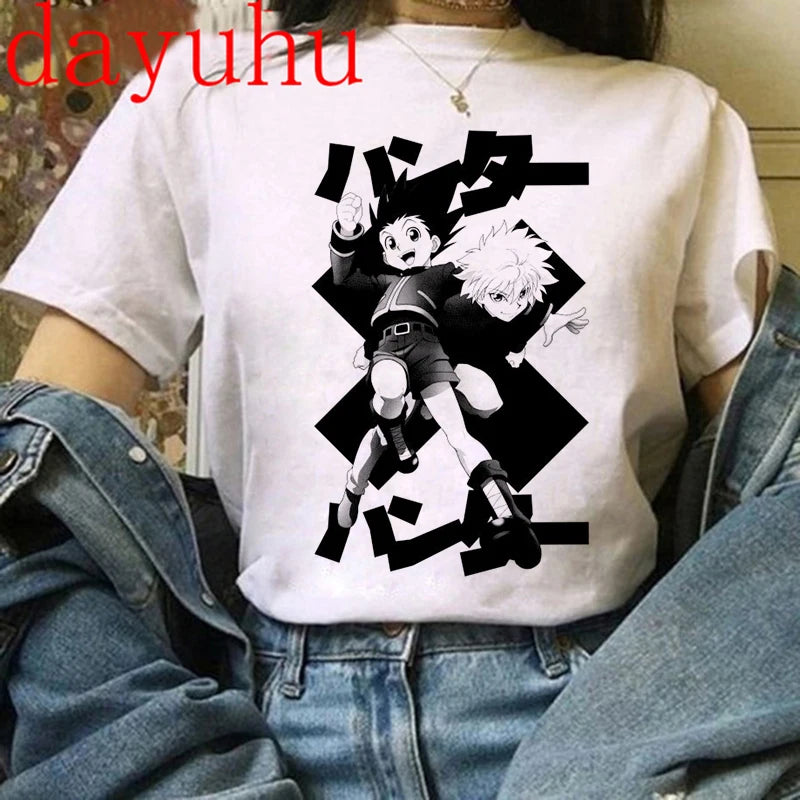 90s  Hunter X Hunter Graphic Tees Men Harajuku Kawaii Cartoon Killua Tshirt Funny Japanese Anime Hisoka T Shirt Tops Unisex