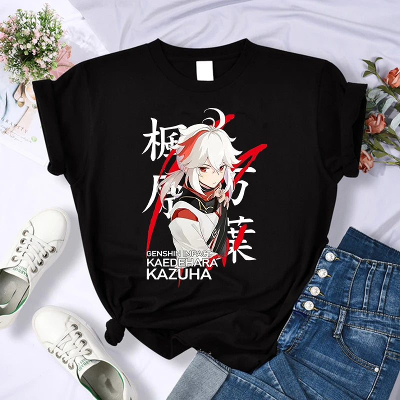 Female Genshin Impact T Shirt Kawaii Hu Tao Graphic Tees Xiao Kaedehara Kazuha