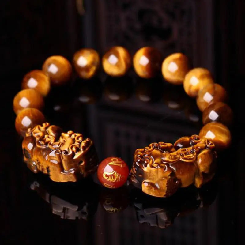 Tiger Eyes Bracelet Men Women Fine Jewelry Tigers Eye Crystal Healing Stones Beads Double Pixiu Wealth And Protection Bracelets