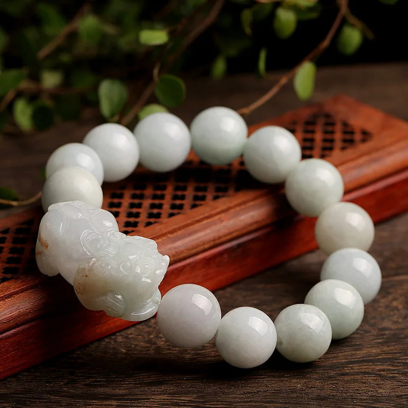 Natural jade PI xiu bracelet men and women lovers charm bracelet Fine Bracelets Round bead Girls Gift