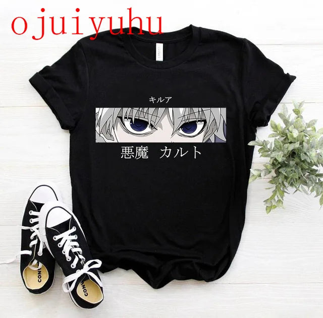 90s  Hunter X Hunter Graphic Tees Men Harajuku Kawaii Cartoon Killua Tshirt Funny Japanese Anime Hisoka T Shirt Tops Unisex