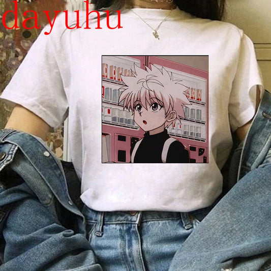 90s  Hunter X Hunter Graphic Tees Men Harajuku Kawaii Cartoon Killua Tshirt Funny Japanese Anime Hisoka T Shirt Tops Unisex