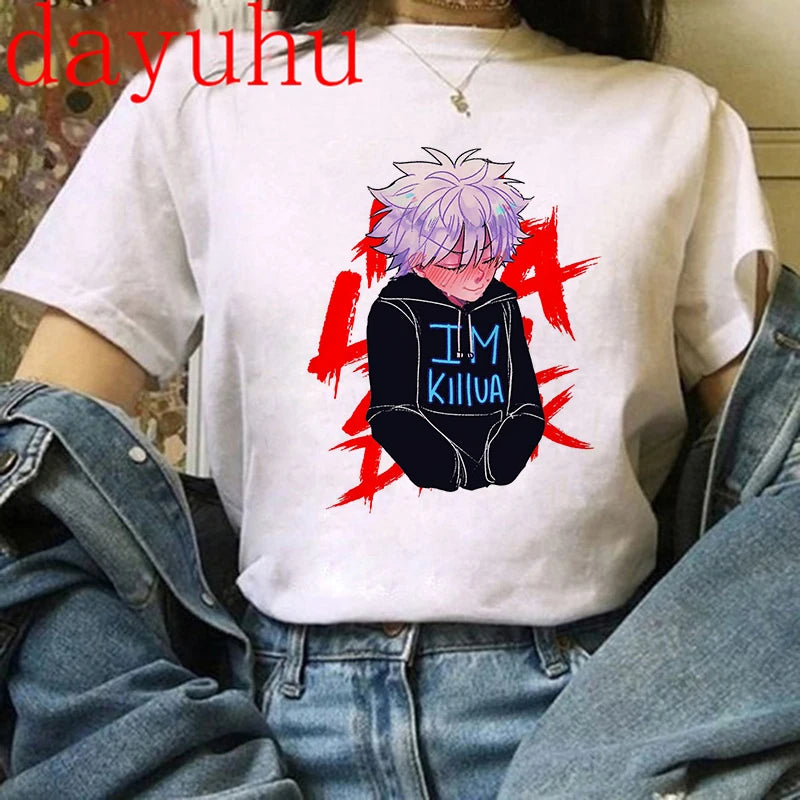 90s  Hunter X Hunter Graphic Tees Men Harajuku Kawaii Cartoon Killua Tshirt Funny Japanese Anime Hisoka T Shirt Tops Unisex