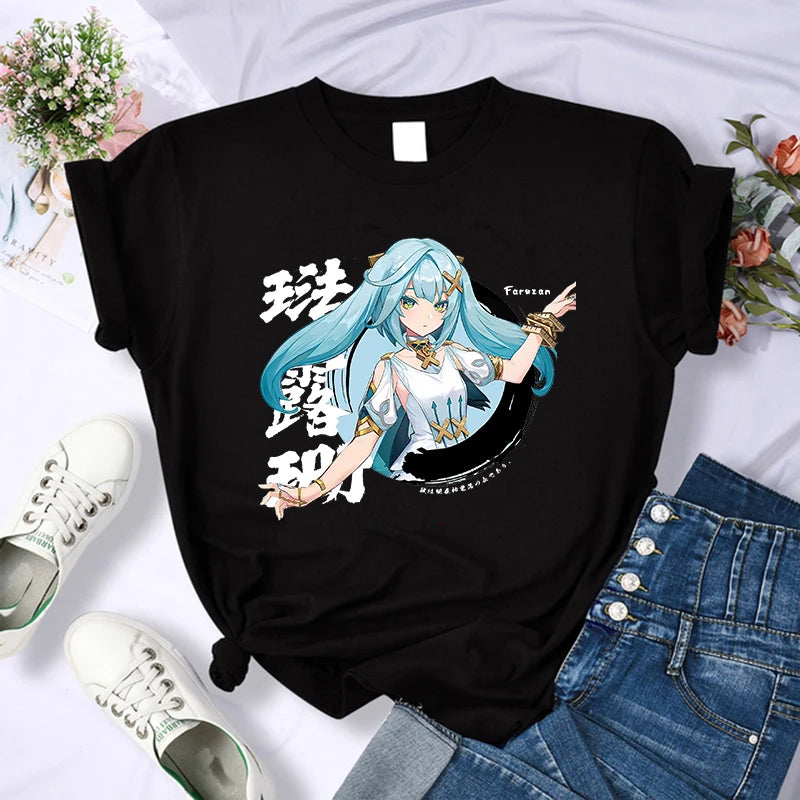 Female Genshin Impact T Shirt Kawaii Hu Tao Graphic Tees Xiao Kaedehara Kazuha