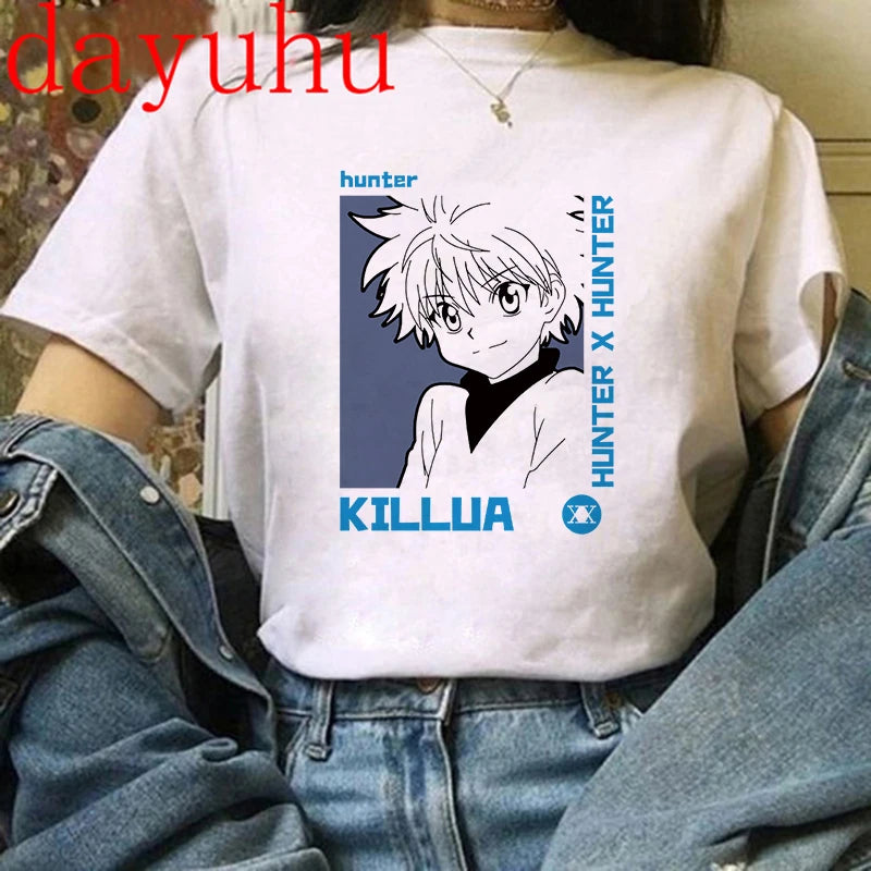 90s  Hunter X Hunter Graphic Tees Men Harajuku Kawaii Cartoon Killua Tshirt Funny Japanese Anime Hisoka T Shirt Tops Unisex