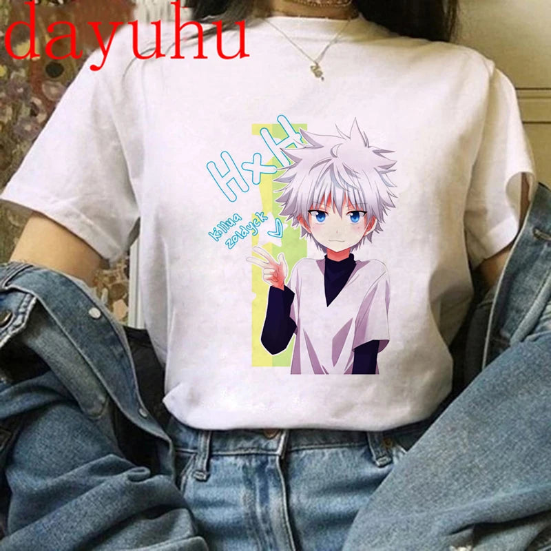 90s  Hunter X Hunter Graphic Tees Men Harajuku Kawaii Cartoon Killua Tshirt Funny Japanese Anime Hisoka T Shirt Tops Unisex